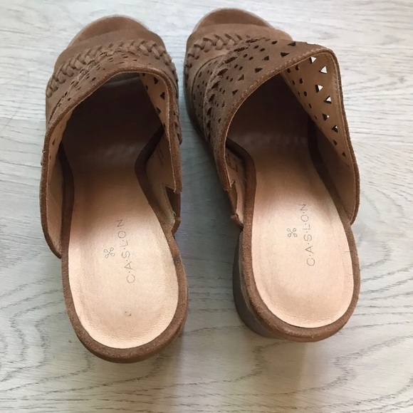 NEW Caslon Cognac Suede Maggie Slide Sandal Block Wood Heel Size 8.5, Brown - Picture 9 of 12